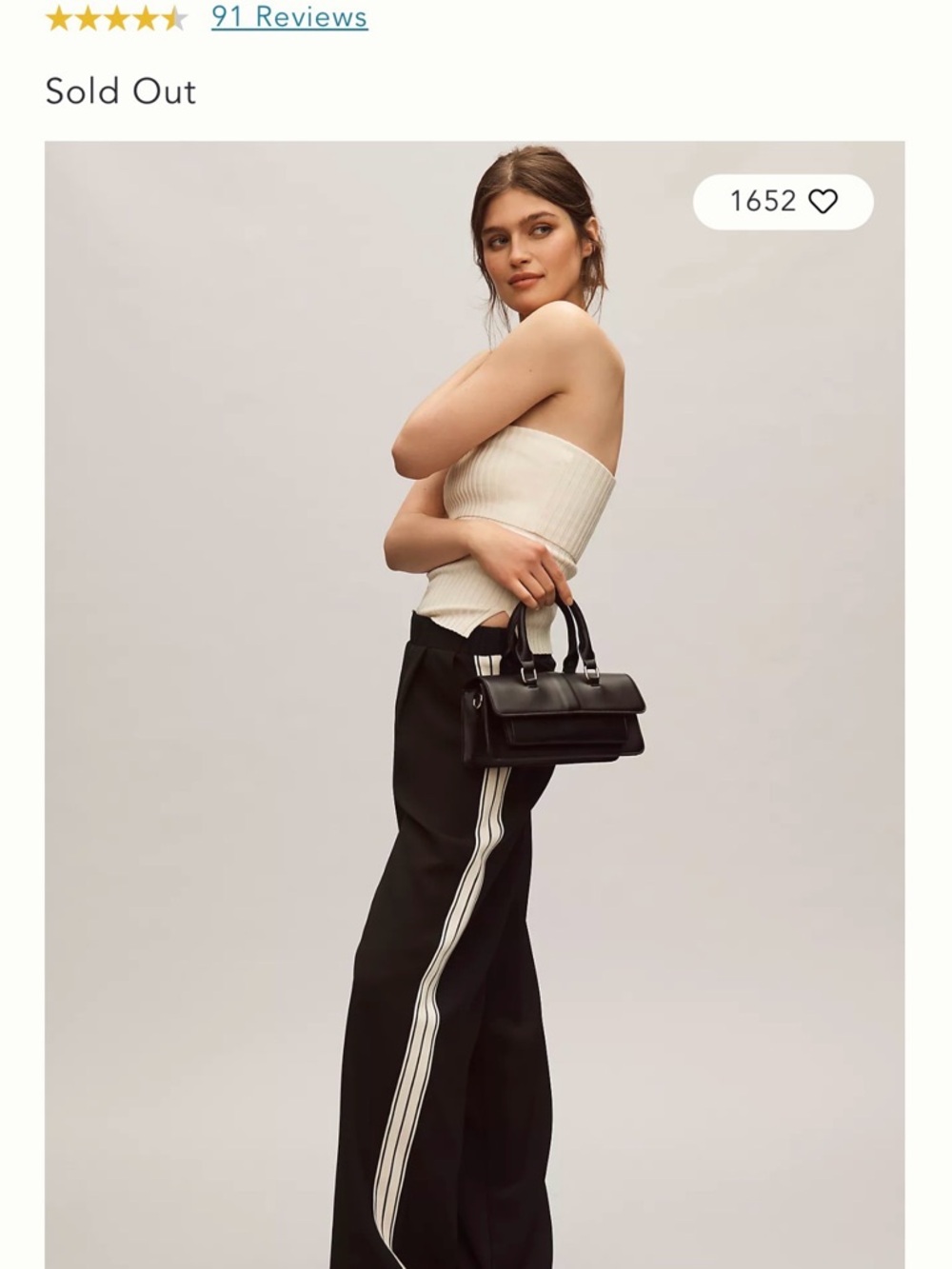 bishop + young Black Wide-Leg Pants with White Side Stripe